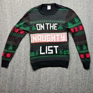 Well Worn Holiday Sweater Mens Small Black Naughty Nice Sequin Ugly Christmas